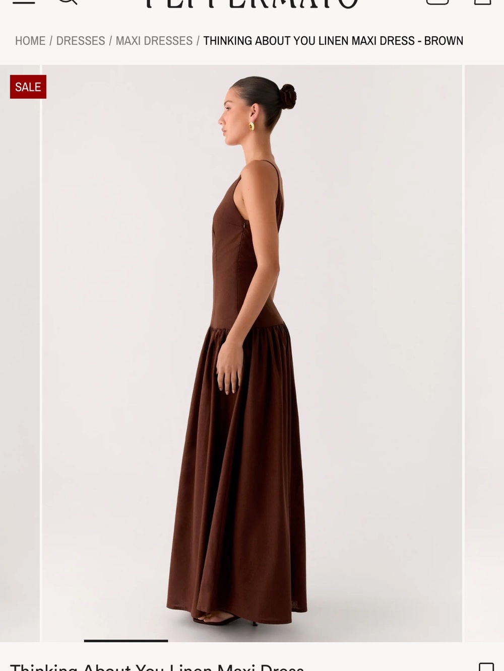 Peppermayo One-Shoulder Maxi Dress in Deep Brown (“Thinking about you linen maxi - Picture 2 of 5
